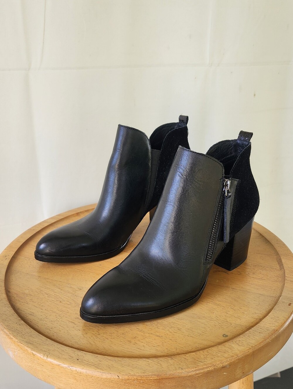 Donald J. Pliner Edyn Black Leather & Suede Zip Ankle Booties